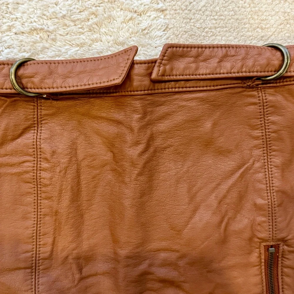 Free People Faux Leather Brown Mini Skirt, Size 4